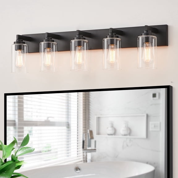 Kyrid 36''  5-Light Black Vanity Light with Clear Glass Shade for Bathroom
