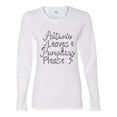 thumbnail image 2 of Wild Bobby Autumn Leaves and Pumpkins Please Black and White Distress Filter Halloween Women Graphic Long Sleeve Tee, White, Large, 2 of 6
