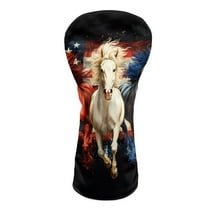 Yuyamidu Horse Golf Club Covers Driver Headcover Hybrid Headcover Fairway Wood Head Covers American Flag Golf Headcovers PU Leather Golf Headcovers for Golf Clubs Men Women Golfer