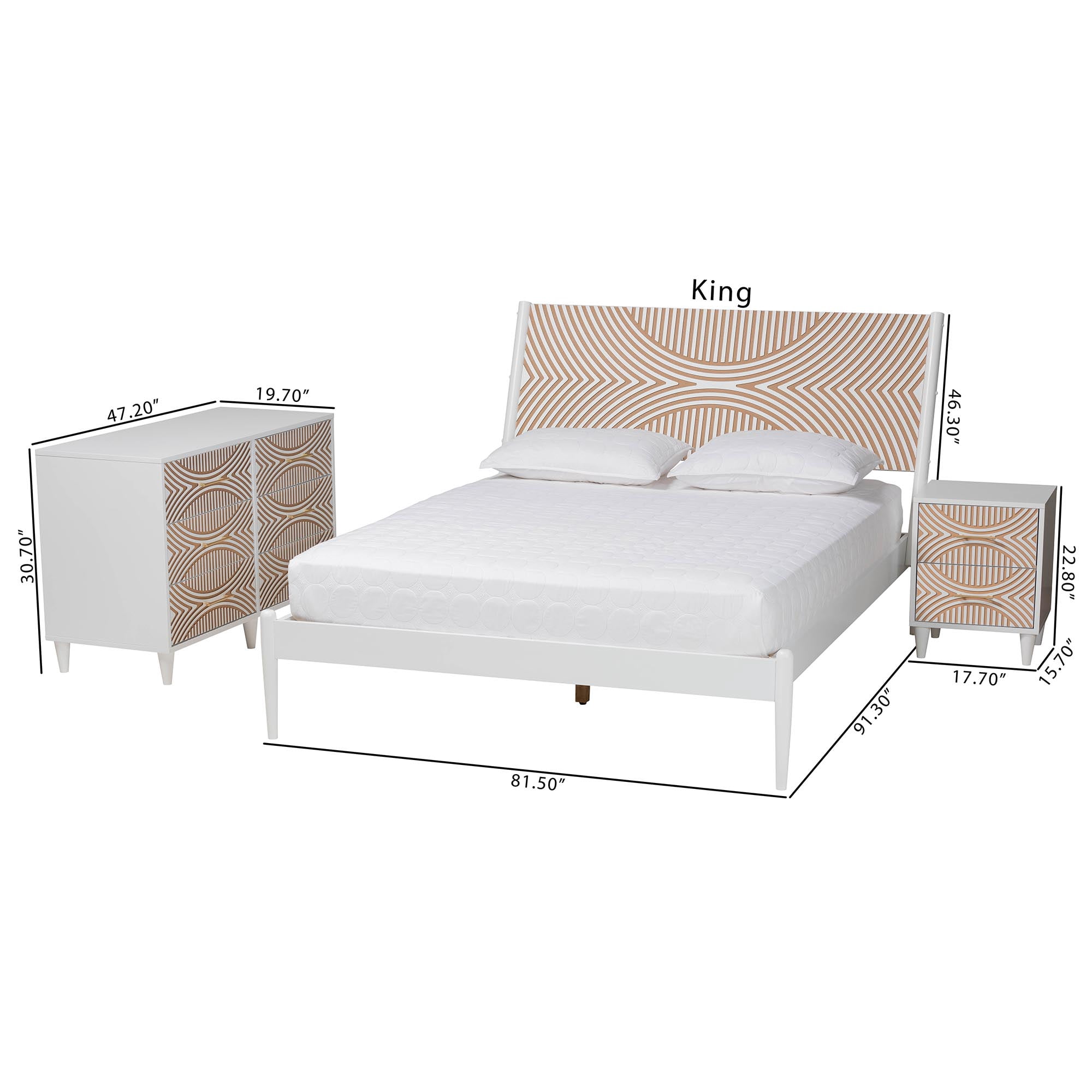 Baxton Studio Louetta Coastal Bedroom Set, King, White