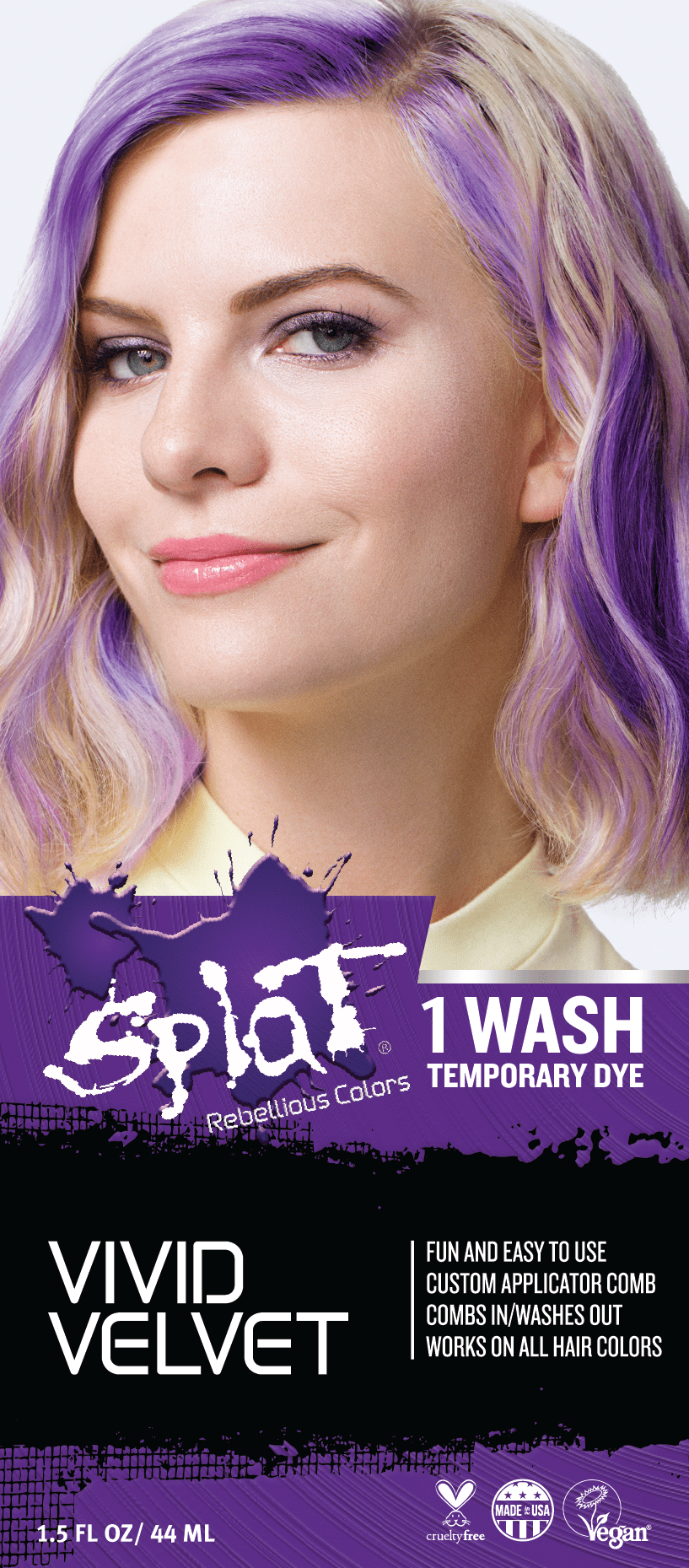 Splat 1 Wash Vivid Velvet Hair Color Temporary Bleach Free Purple