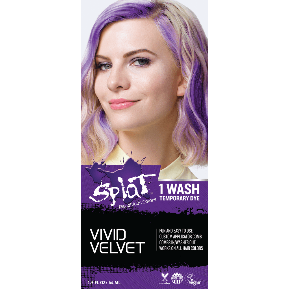 Splat 1 Wash Vivid Velvet Hair Color, Temporary Bleach Free Purple Hair Dye