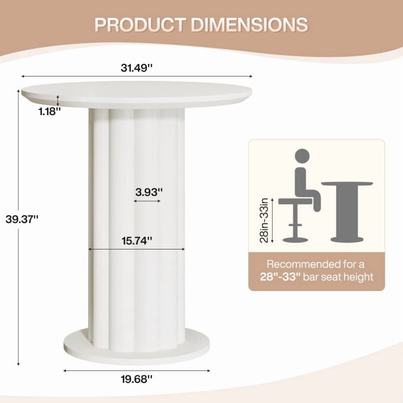 Tribesigns 39"H Bar Table with Roman Pillar Base, Wood Dining High Top Kitchen Breakfast Table, Home Counter Height Bistro Pub Table, for Coffee Cocktail Living Room, Small Space