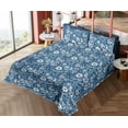 thumbnail image 4 of Ambesonne Blue Floral Fitted & Flat Sheet with Shams 4 Pcs Set, Ethnic Meadow Daisy Art, Queen, Dark Sky Blue and White, 4 of 5