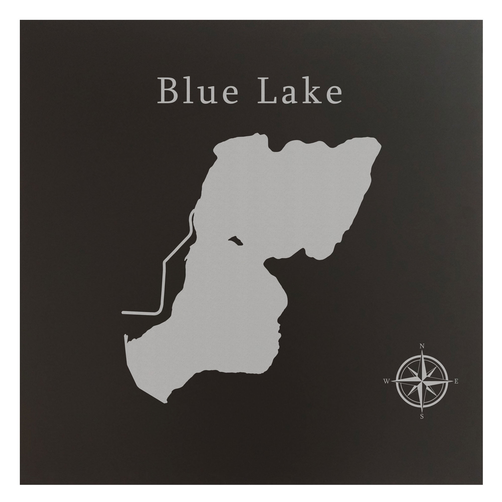 Blue Lake Map 24x24" Black Metal Wall Art Office Decor Gift Engraved
