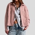 thumbnail image 2 of vdgthytj Jackets for Women Snap Button Lapel Collar Long Sleeve Cropped Fashion Fall Casual Outerwear with Chest Pockets(X-Large,Pink), 2 of 8