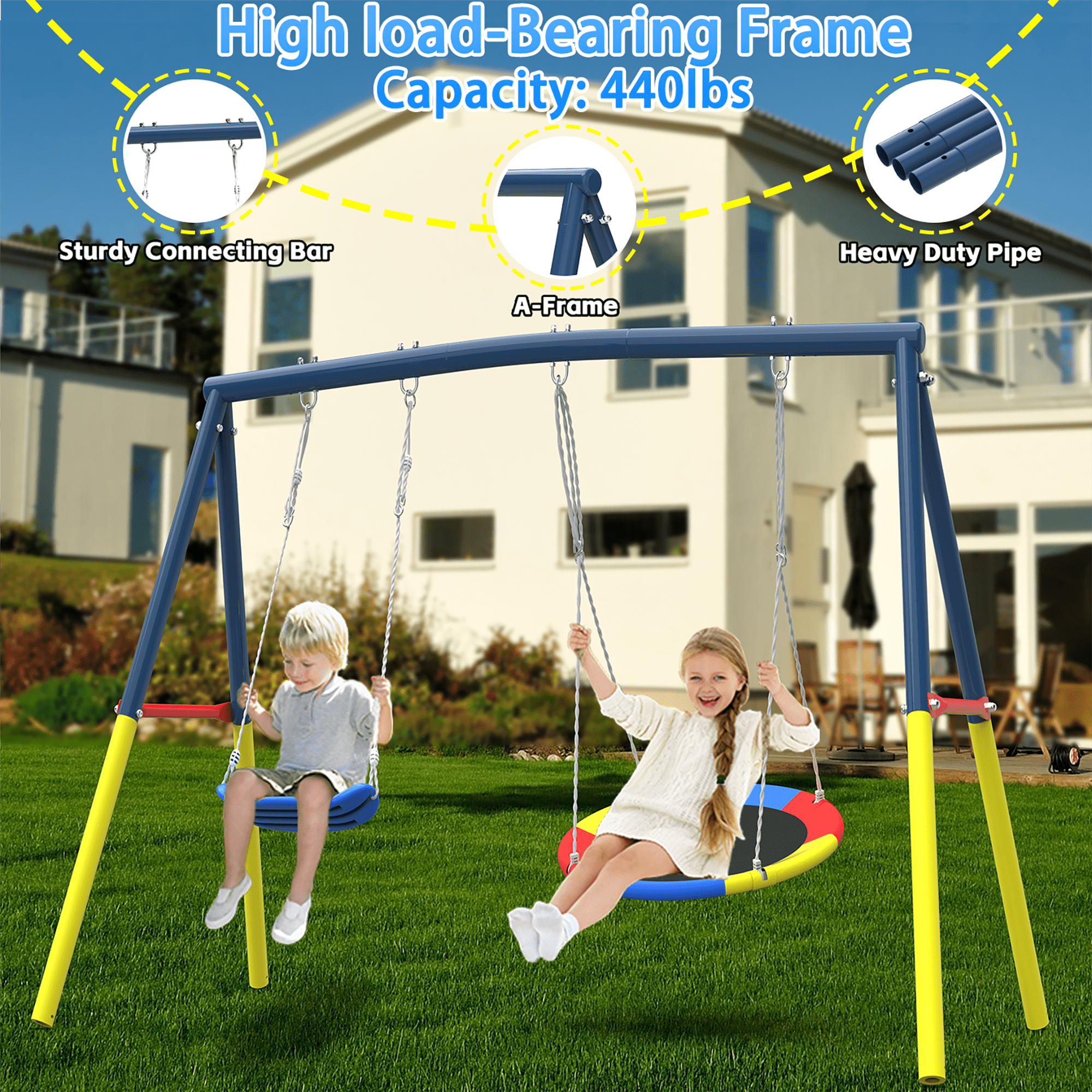 Mersco 10FT Heavy Duty Trampoline with Enclosure Net , Swing Set Outdoor Big Trampoline for Backyard,Kids Trampoline with Basketball Hoop,Birthday and Holiday Gifts for Kids,Blue