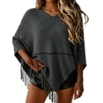 thumbnail image 2 of Holzkary Shawl Wraps for Women V Neck Knit Boho Poncho Wrap with Fringe, Asymmetrica Cape Soft Lightweight Crochet Knitted Shawl for Autumn Winter Casual Layering Outfit for Gift Travel Grey1 A, 2 of 5