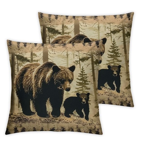Bear Throw Pillow Covers Soft Wild Animal Cushion Covers for for Couch Sofa Rustic Cabin Country Nature Wildlife Bear Tree Yellow Brown Decorative Pillowcases Outdoor Pillows Covers