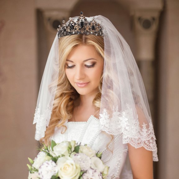 OUNONA Stylish Crown Black Crystal Alloy Bridal Wedding Headdress for Decoration 1Pc