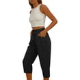 thumbnail image 6 of Hvogkswy Cotton Linen Capri Pants for Women Straight Solid Drawstring Elastic Waist Capris with Pockets Summer Casual Capri Pants, 6 of 7