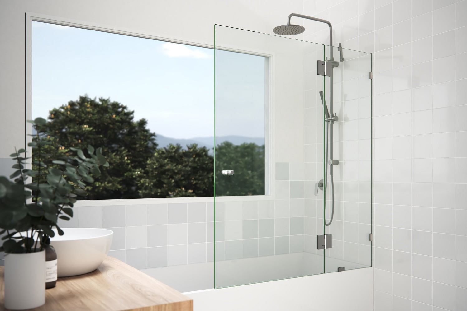 Halo 51 in x 58 in Glass Bathtub Shower Door - Glass Hinge