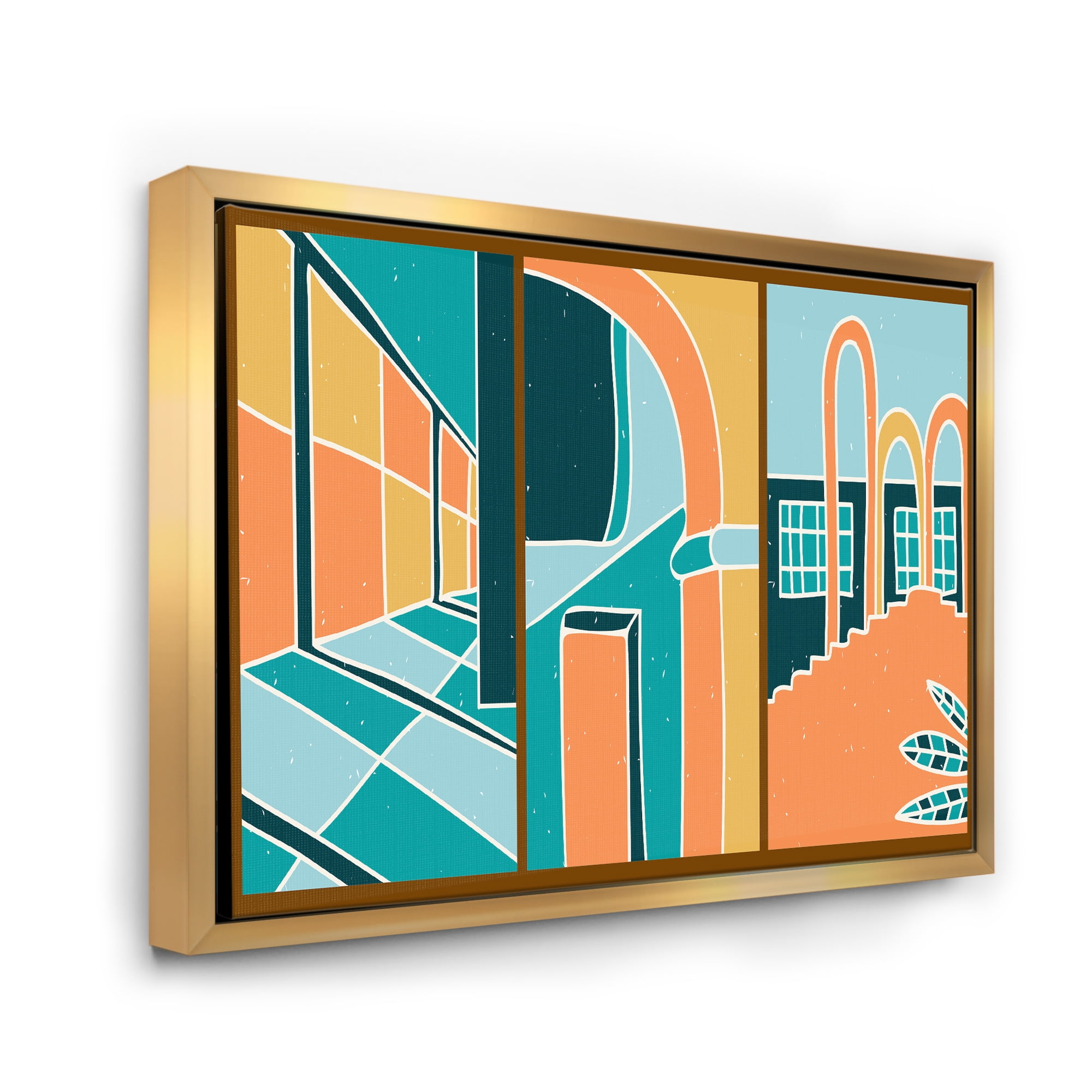 Designart 'Geometric Shapes Vintage Style Building Windows' Modern Framed Canvas Wall Art Print