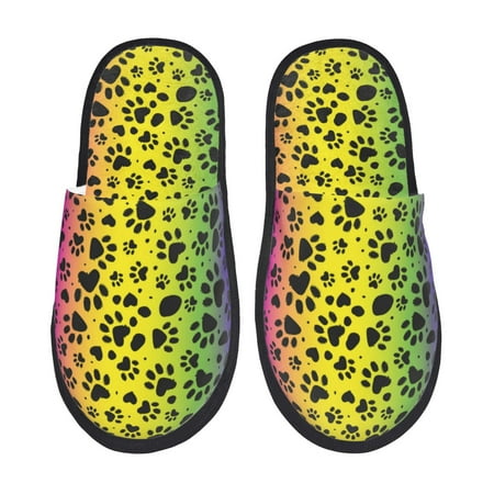 Balery Animal Paw Rainbow Slient Indoor Furry Fleece Comfort House Shoes Soft Non-Slip Home Shoes Cotton slippers House Slippers-- Medium