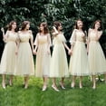 thumbnail image 3 of Bridesmaid Dress Women's Mid-length Sisters Slimming Shoulder Fairy Elegant Evening Dress Host Performance, 3 of 6