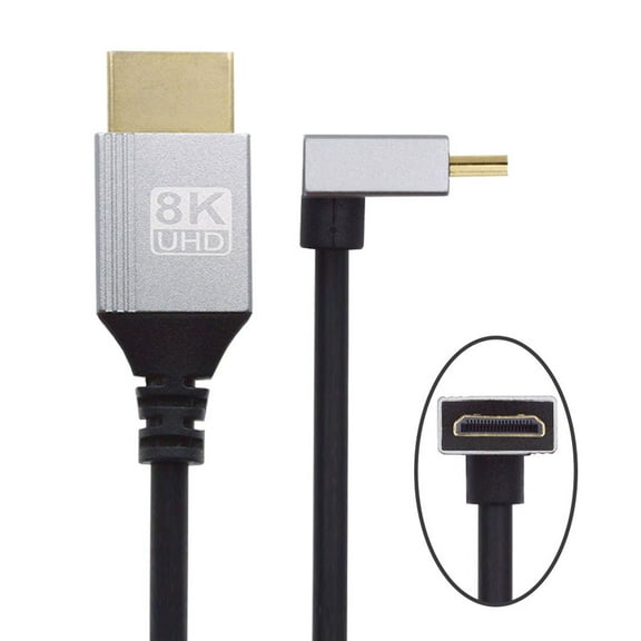 Chenyang 90 Degree Up Angled Mini HDMI 2.1 Ultra Thin HDTV Cable 8K 4K Hyper Super Flexible Slim Cord Type-A to Type-C for Camera HDTV