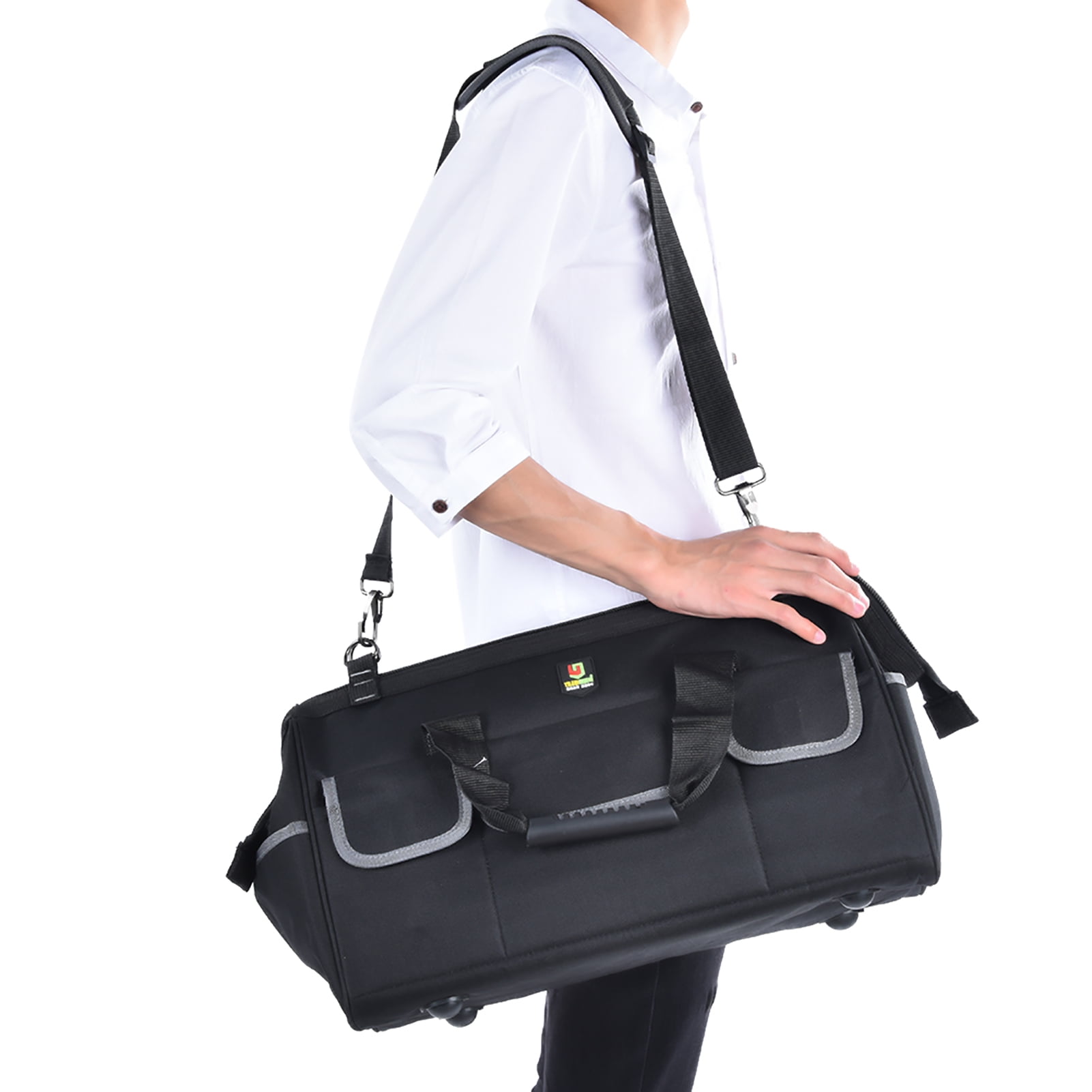 19in Oxford Cloth Tool Bag Gray Wear Resistant Hardware Storage Case with Shoulder Strap,Black