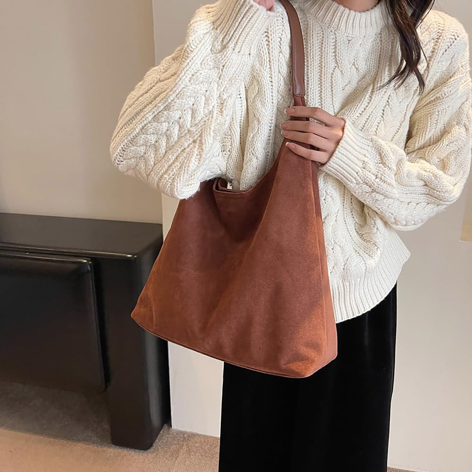 Modstep Suede Bag for Women Slouchy Underarm Shoulder Tote Purses 2025 Winter and Fall Ladies Work College Handbags Brown