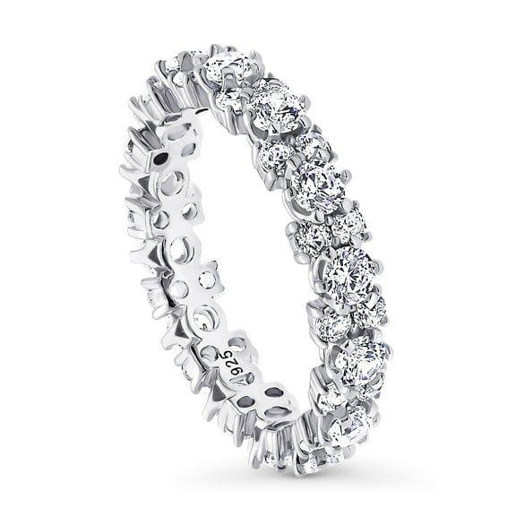 BERRICLE Sterling Silver Wedding Rings Round Cut Cubic Zirconia CZ Eternity Ring for Women, Rhodium Plated Size 8