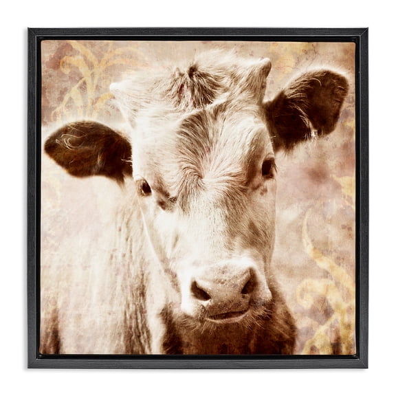 Stupell Industries Rustic Lodge Abstract Sepia Cattle Black Floating Frame Canvas Art, 18 x 18, by Graffitee Studios
