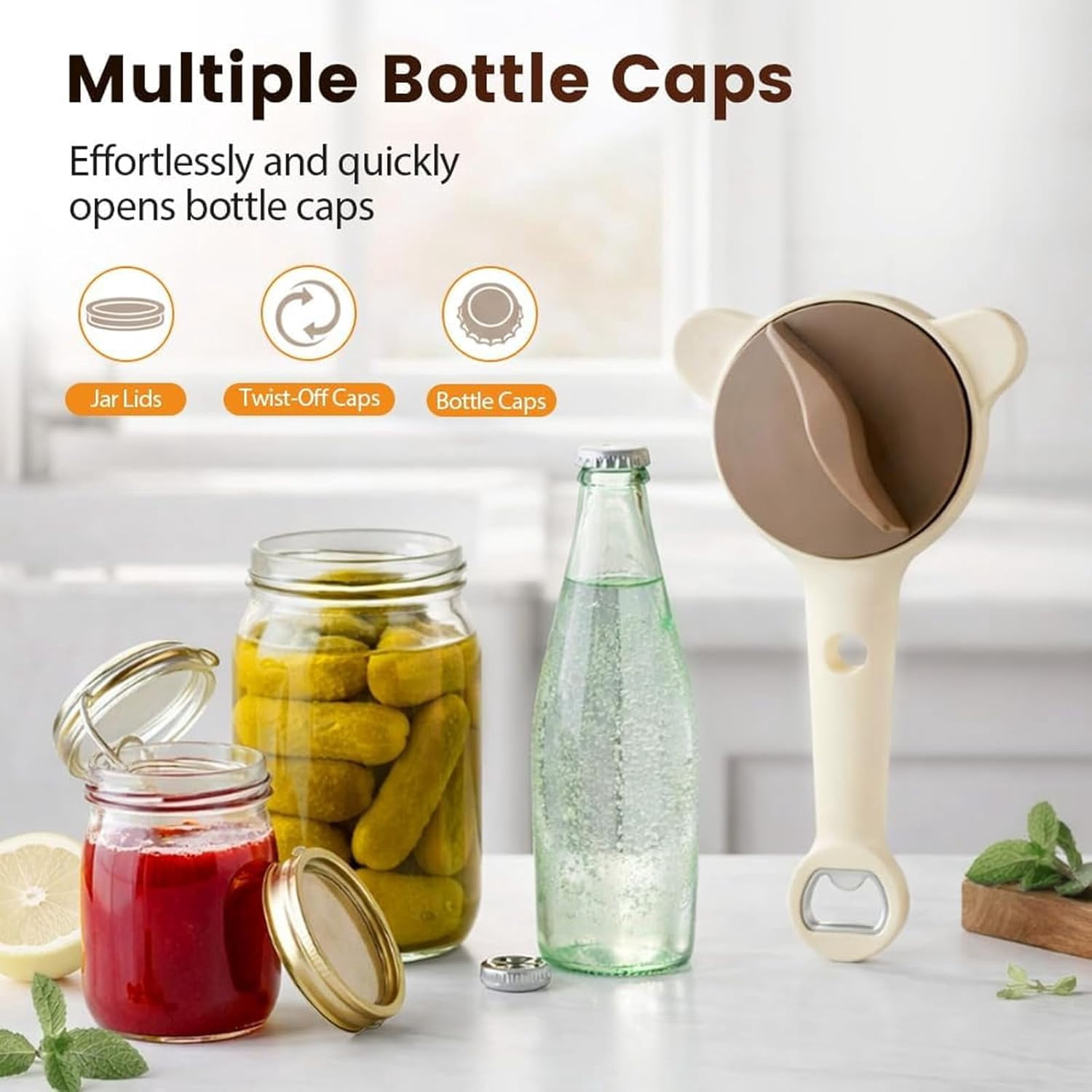 4 in 1 Multi-Purpose Jar Opener, Adjustable Stainless Steel jar Opener with Retractable Three Claw Grip, Manual Can & Bottle Opener Tool for Seniors and Weak Hands, Fits Jars Cans Wine Bottles (2PCS)