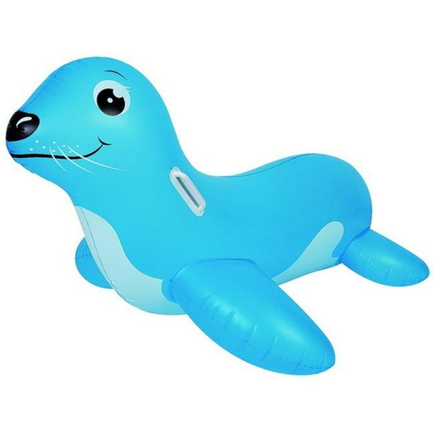 Sea Lion Rider Inflatable Swimming Pool Float Toy with Handles, Blue