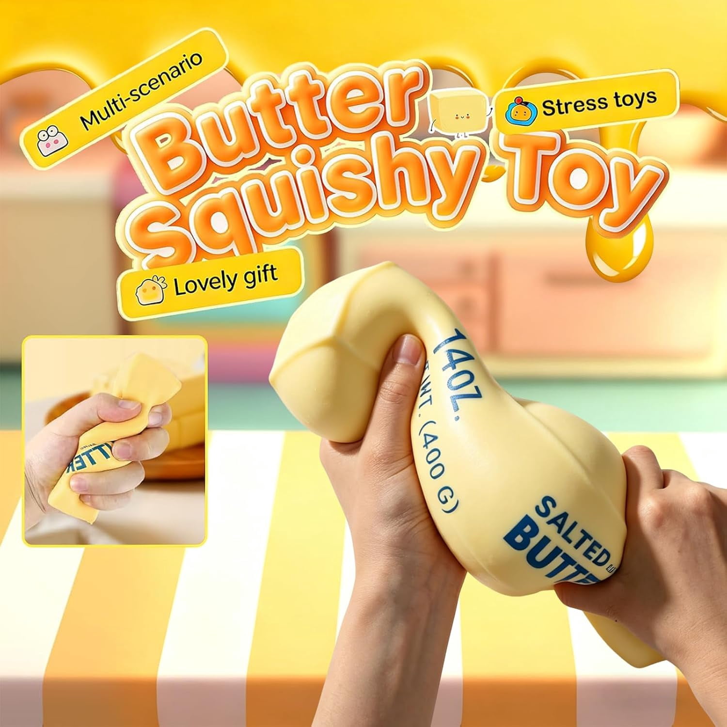 Jumbo Butter Squishies 14oz Butter Stick Squishy , Squeezy Butter Shape Stress Ball Slow Rising Food Fidget for Stress Relief & Anxiety Relaxation (9.1 IN)