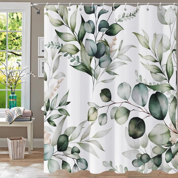 Extra Long Shower Curtain,Green Shower Curtains for Bathroom Watercolor Leaf Shower Curtain Plants,Eucalyptus Shower Curtains Bathroom Curtain Sage Shower Curtain 72x84 Inch with Hooks