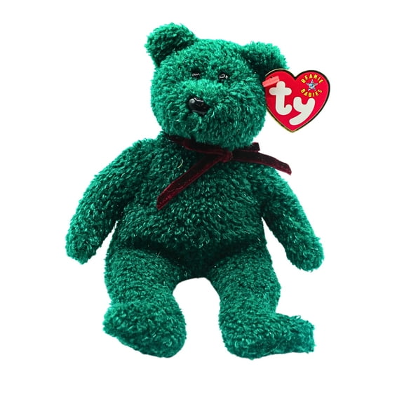 Ty Beanie Babies 2001 Holiday Teddy the Bear Green Sparkly Christmas Plush