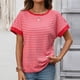 thumbnail image 1 of Tejiojio Women's Casual Striped T-shirt Round Neck Pullover Short Sleeve Top S-2XL, 1 of 9