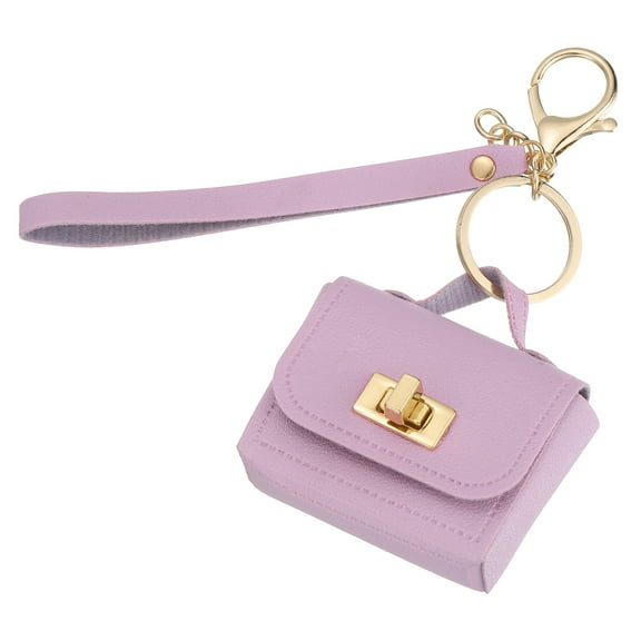 Mini HandBag Keychain, Cute Coin Purse Keychain PU Leather Backpack Purse Key Chain, Purple