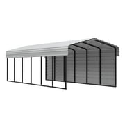 Arrow Carports Galvanized Steel Carport, with 1-Sided Enclosure, Compact Car Metal Carport Kit, 10' x 29' x 7' , Eggshell