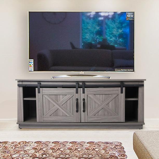 TV Stand Sliding Barn Door Modern &Farmhouse Wood Storage Table