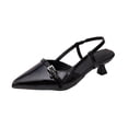 thumbnail image 2 of Kitten Heels for Women Pointed Toe Pumps Patent Leather Low Heel Slingback Heels with Buckle Dress Shoes for Dating Party Working，Black Size 42, 2 of 9