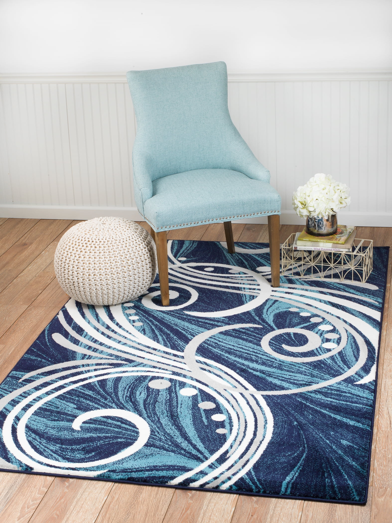 Summit Navy Blue Swril Area Rug (5' x 7')