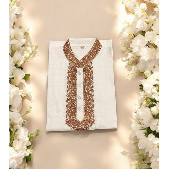 Traditional White Classic Comfort: Boys Cotton Kurta, 09