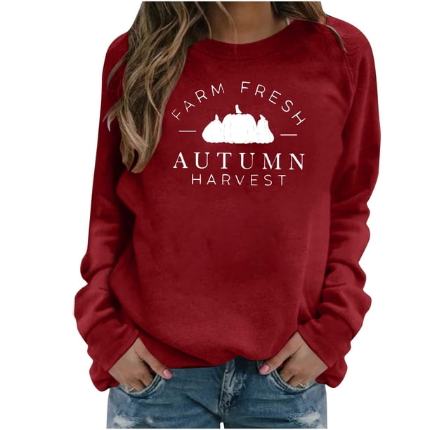Camiseta suelta estampada a la moda para mujer, blusa de manga larga, cuello redondo, camisetas informales Pompotops FGAJ12743
