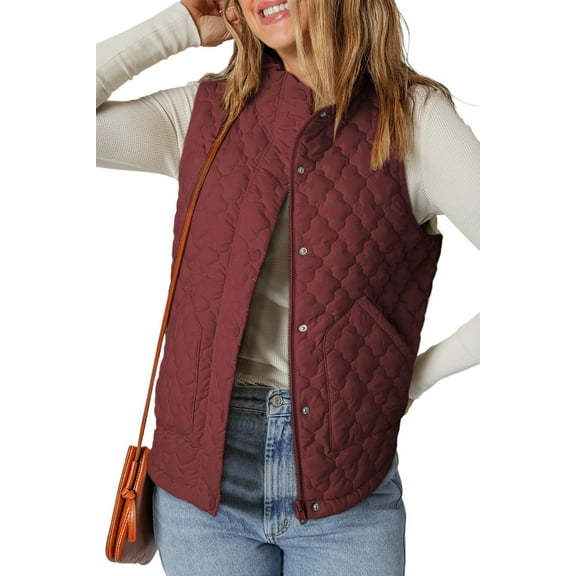 Women's Wild Ginger Quilted Snap Button Zip-Up Vest – Casual Sleeveless Winter Layer for Daily Wear | L
