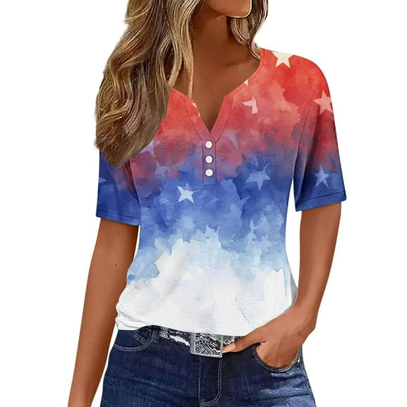 VerPetridure American Flag Shirts for Women 4th of July T Shirt Funny USA Print V-Neck Tees Patriotic Casual Short Sleeve Tops