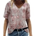 thumbnail image 1 of CEHVOM T-Shirt à Col en V Imprimé pour Femmes, Manches Courtes, Tee Décontracté, Hauts, Blouse, 1 of 6