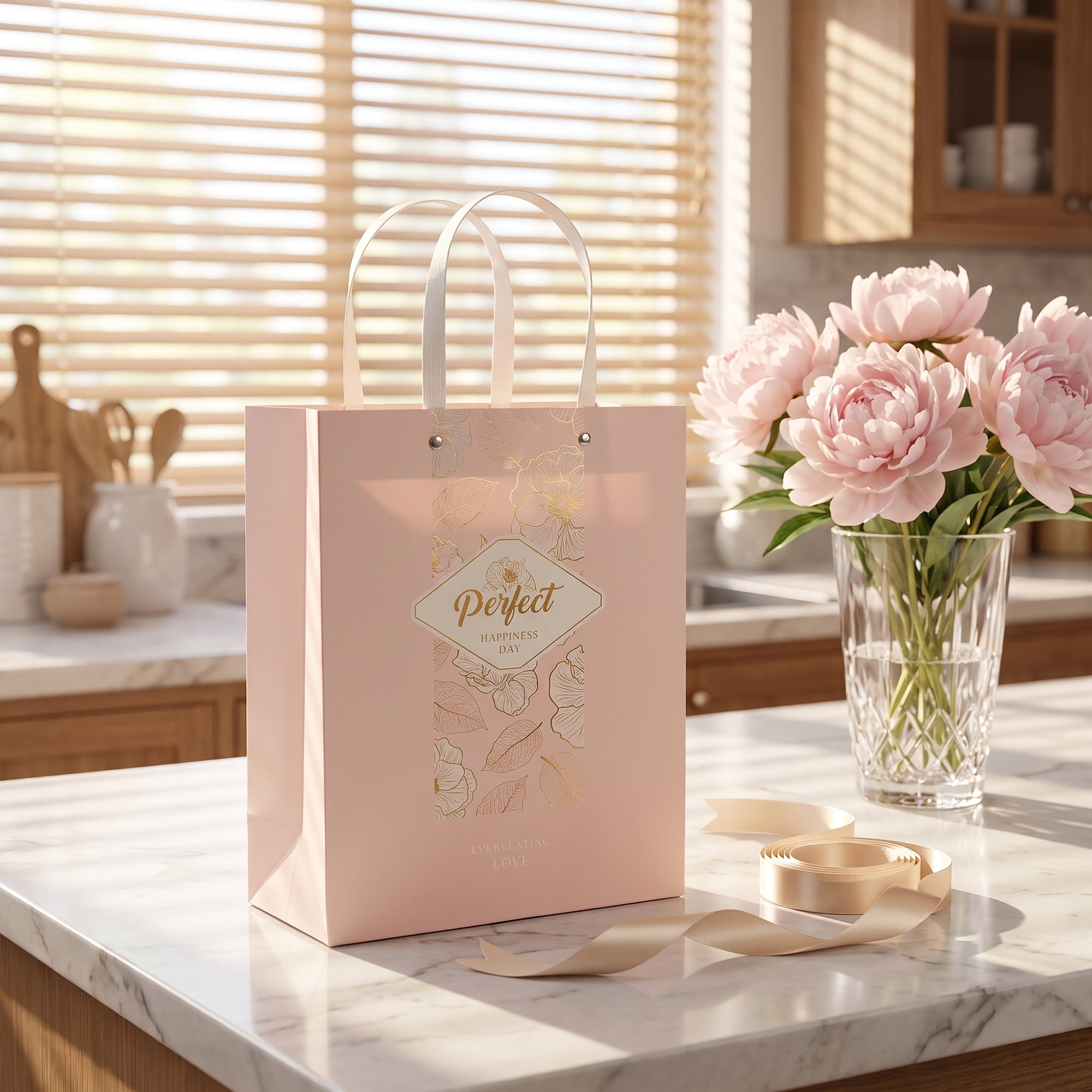 Unique Bargains Medium Gift Bags with Wide Flat Bottom for Occasions Pink 8.5"x 4.3" x 11"