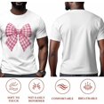 thumbnail image 4 of T-Shirts for Men, Pink Check Bow Crew Neck Cotton T-Shirt Men's Short Sleeve Buffalo Plaid Bow, 4 of 8