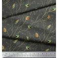 thumbnail image 3 of Soimoi Gray Cotton Duck Fabric Leaves & Flowerpecker Bird Print Sewing Fabric Yard 44 Inch Wide, 3 of 3