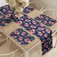 thumbnail image 2 of Ambesonne Floral Table Runner & Placemats, Brush Flower Bouquet, Placemat 4 pcs + Runner 16"x90", Coral Pink and Dark Blue, 2 of 2