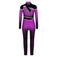 thumbnail image 4 of TiaoBug Girls Full Body Unitard Long Sleeve Gymnastics Leotard Rhinestones Patchwork Ballet Dance Costume Purple 6, 4 of 5