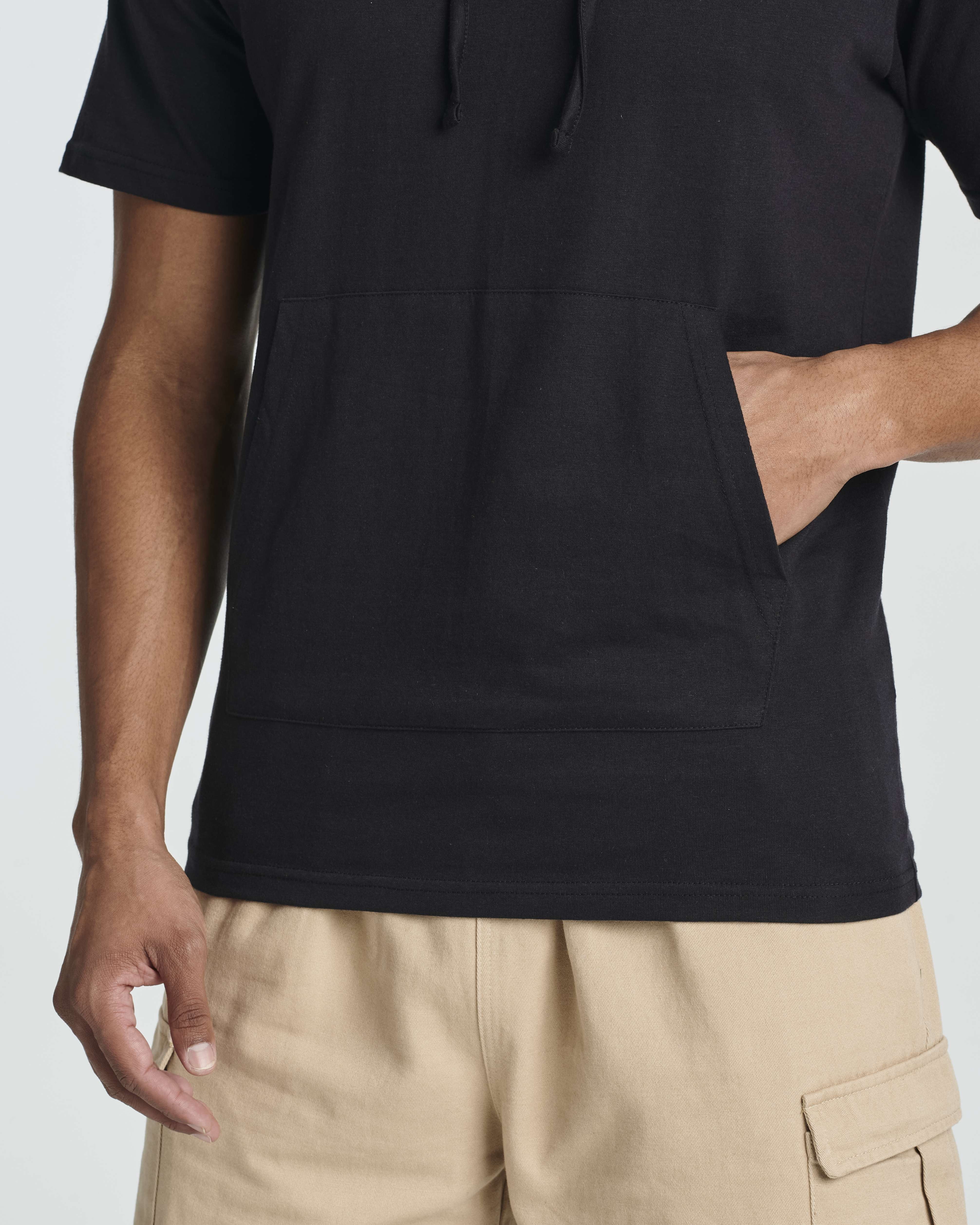 Real Essentials Men's Short-Sleeve Cotton Hoodie - Lightweight & Breathable For Summer & Warm Weather