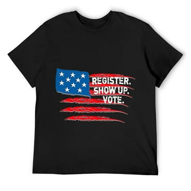 Mens Vintage Style USA American Flag Register Show Up Vote Short Sleeve T-Shirt Black