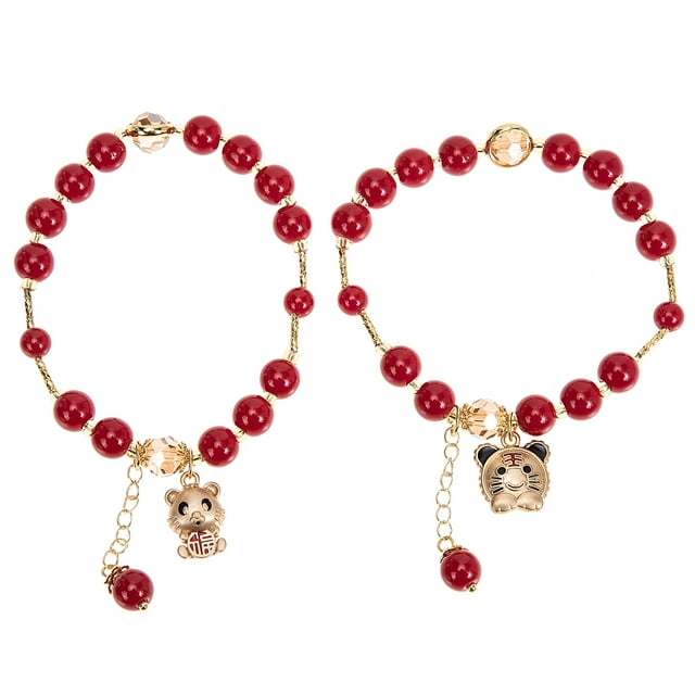 EeaseMX Pulsera de cristal con dije de tigre para Año Nuevo 2022, 2 unidades