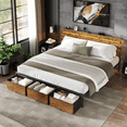 thumbnail image 3 of Tydimor King Size Bed Frame with 3 Drawers & LED Lights & Charging Station, Beds with Headboard & 10.10" Under Bed Storage, No Box Spring Needed, Easy Assembly, Rustic Brown, 3 of 9