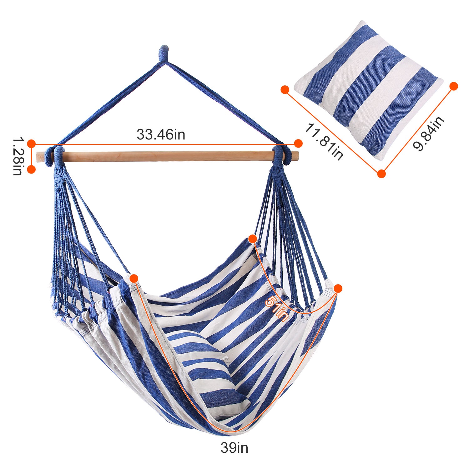 iMountek Hanging Chair Canvas Porch Patio Swing Seat, Portable Camping Rope Seat Wooden Stick Hammock Chair, Blue